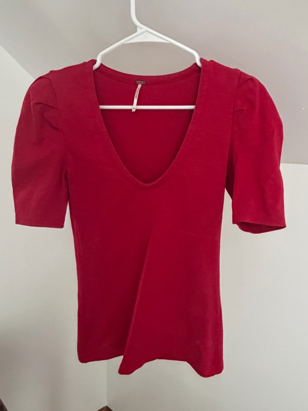 Free People Red V-Neck Puff Sleeve Women's Top size XS